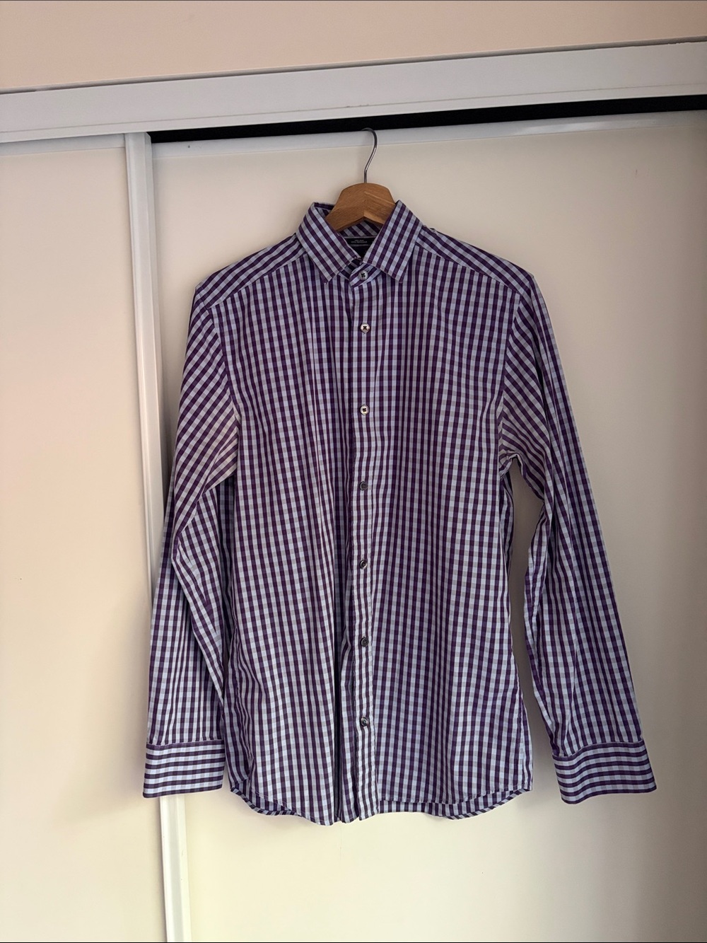 Men's Long-Sleeve Purple Gingham Dress Shirt